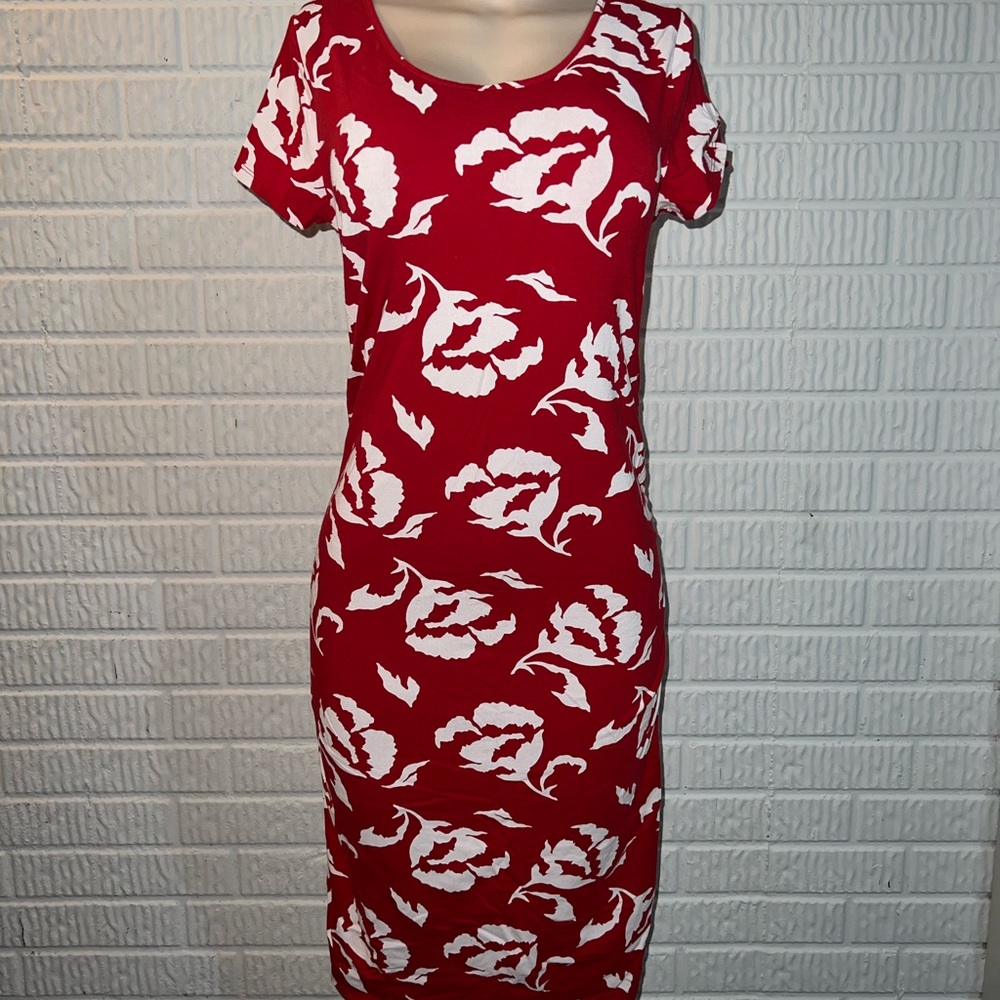 Red and white maternity dress